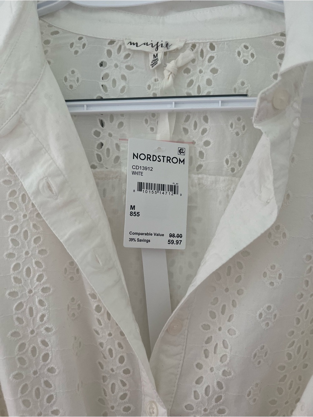 Nordstrom White Eyelet Button-Front Tie-Waist Maxi Dress - Picture 2 of 5